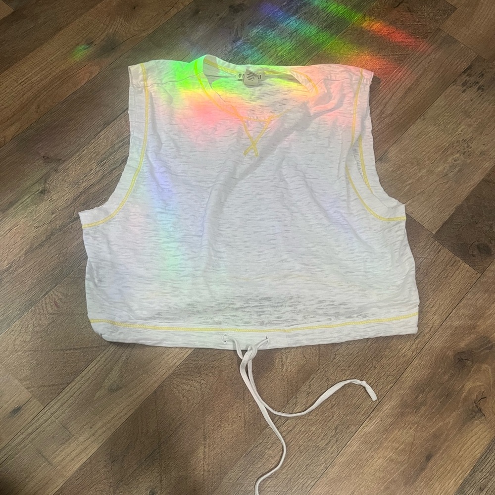 Forever 21 White Top with Yellow Stitching